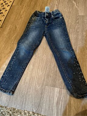 Girls Dark Wash Jeans with Rhinestone Detail